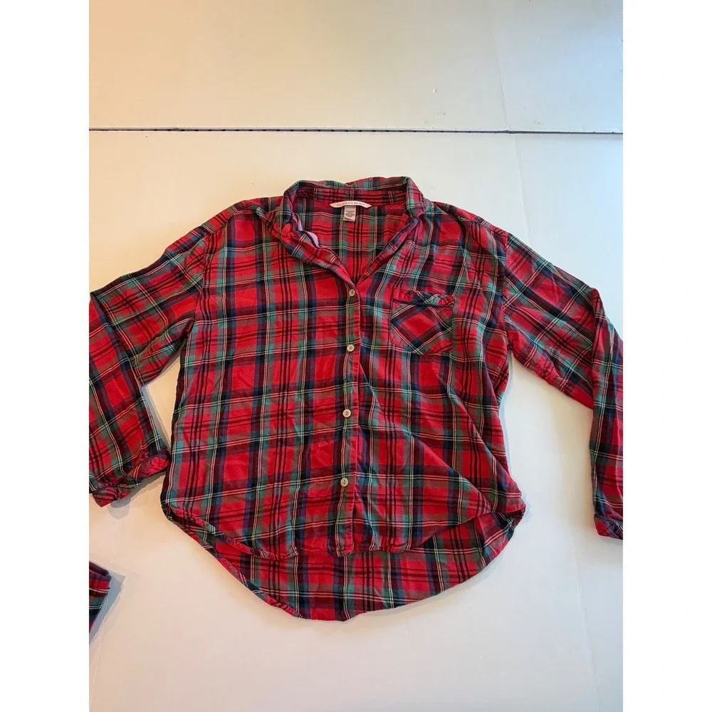 Victorias Secret Red Plaid Flannel Pajama Set Womens Medium Button Up 2 Piece